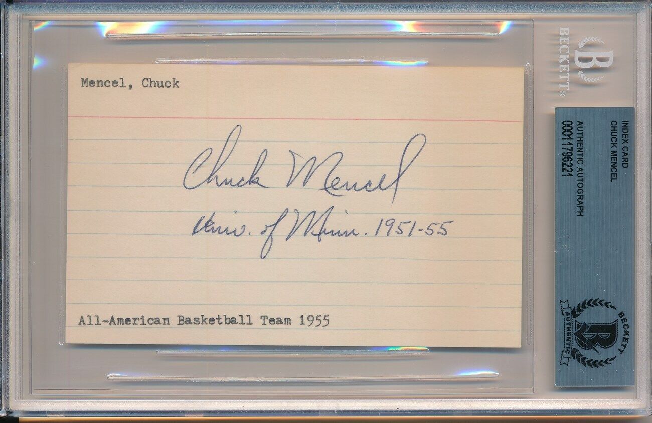 Chuck Mencel Univ of Minnesota Signed/Inscribed 3x5 Index Card Beckett 148296