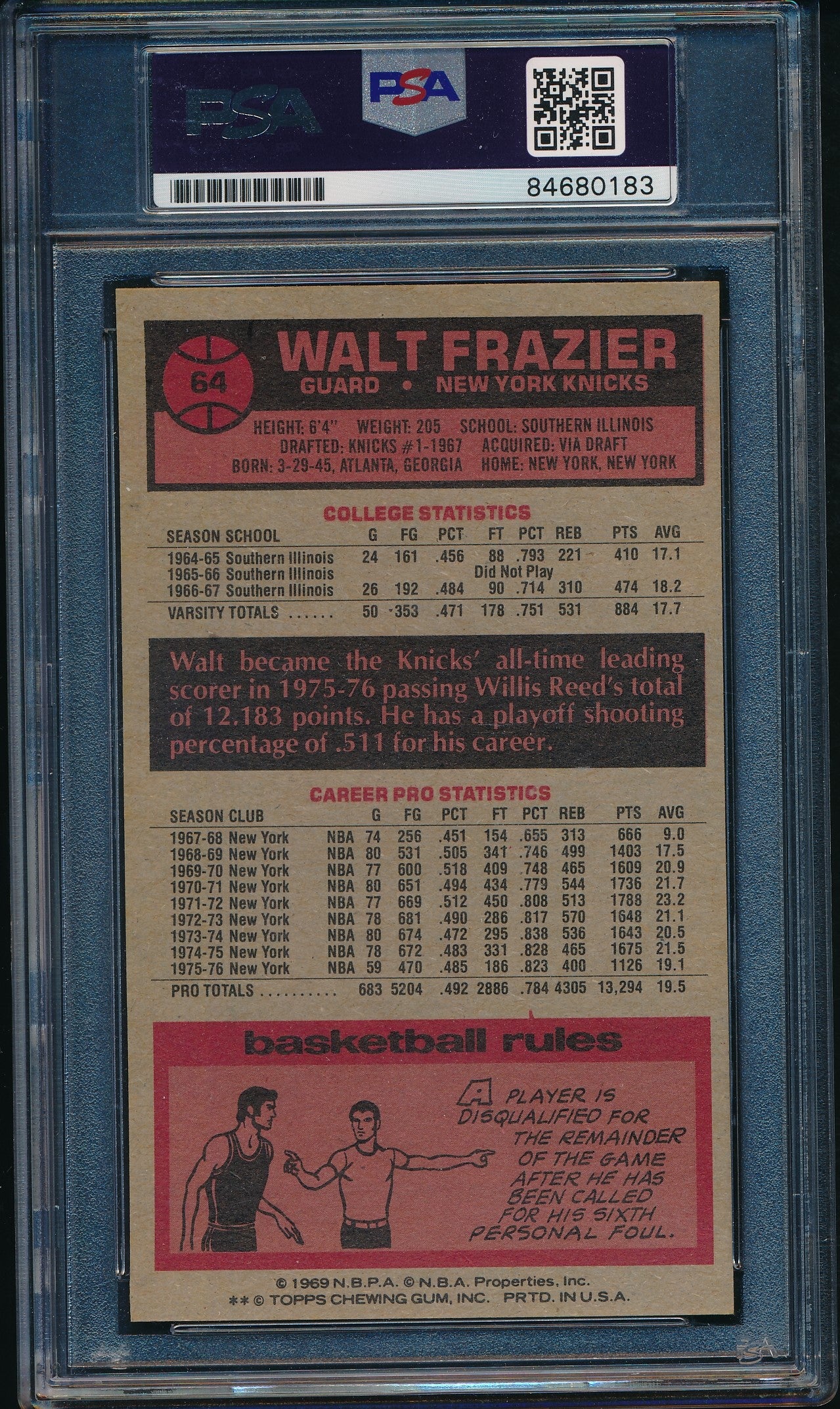 Walt Frazier HOF Signed 1976-77 Topps Card #64 New York Knicks PSA/DNA 184891