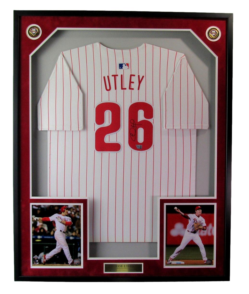 Chase Utley Signed/Auto Phillies Baseball Jersey Framed Fanatics 189454