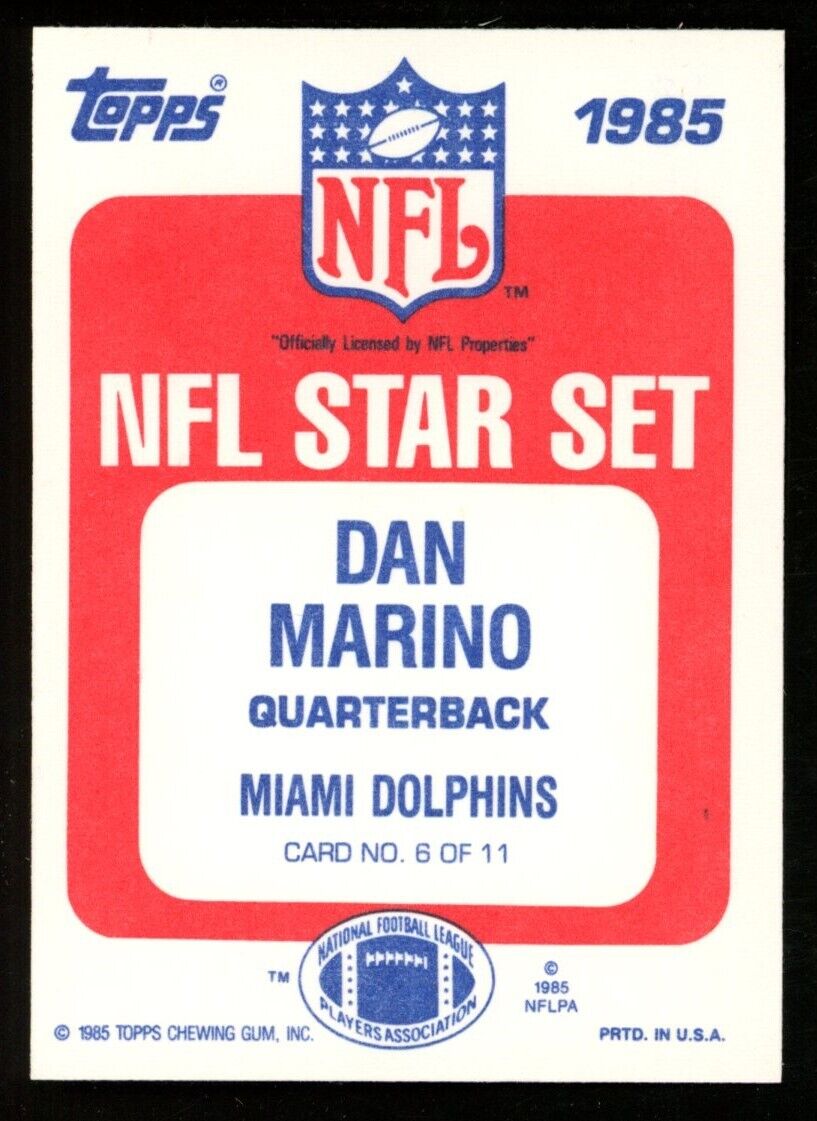 1985 Topps NFL Star Set Dan Marino HOF Card #6 of 11 Miami Dolphins