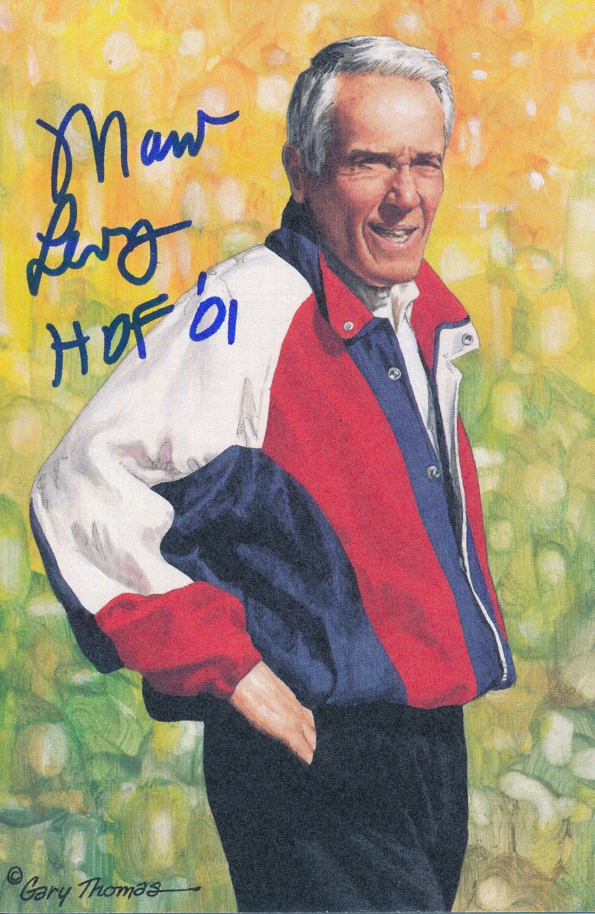 Marv Levy Chiefs Signed/Inscr 2001 GLAC/Goal Line Art Postcard PSA/DNA 186321