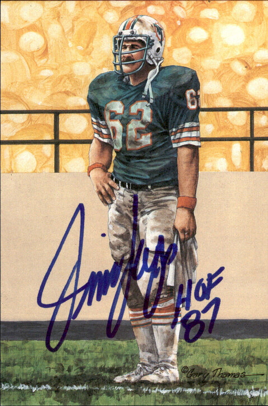 Jim Langer HOF Autographed/Inscr Goal Line Art GLAC Postcard Miami Dolphins JSA