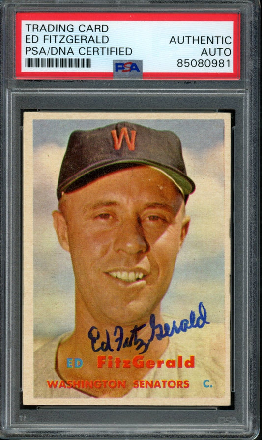 1957 TOPPS Ed Fitzgerald #367 Auth Card Signed Senators PSA/DNA 184086