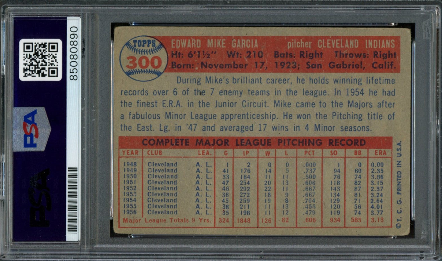 Mike Garcia Signed 1957 Topps Trading Card #300 Indians PSA/DNA 184005