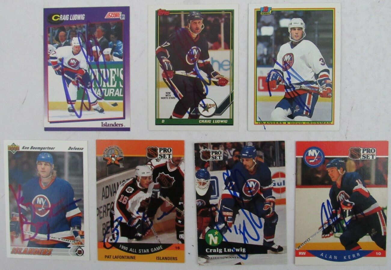 Lot of 7 Signed/Autographed New York Rangers 1990-91 NHL Trading Cards 159336