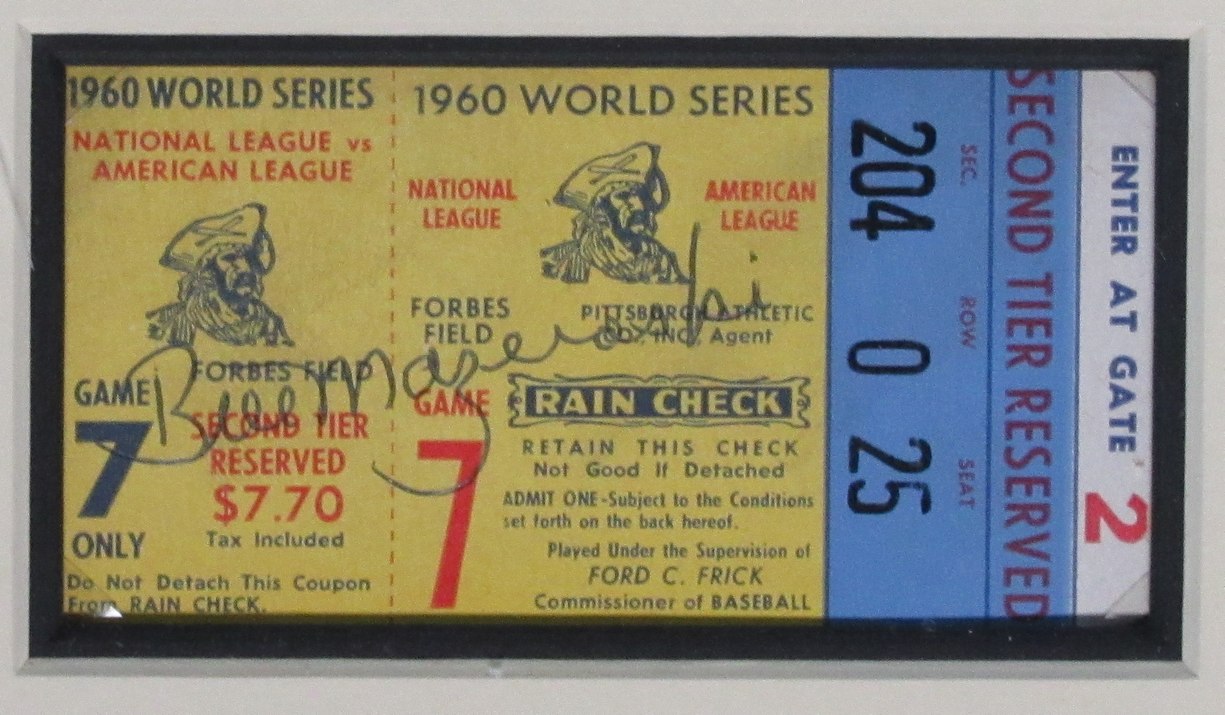 Bill Mazeroski Pirates1960 World Series Signed Ticket Collage Framed 190542