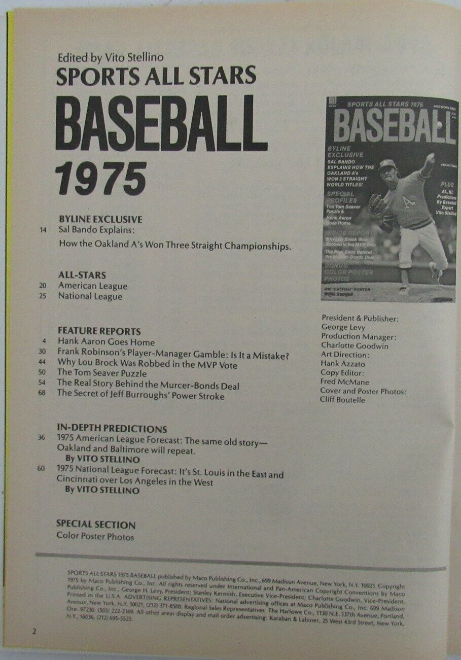 1975 Sports All Stars Baseball Magazine with Ken Holtzman, A's on Cover 164501