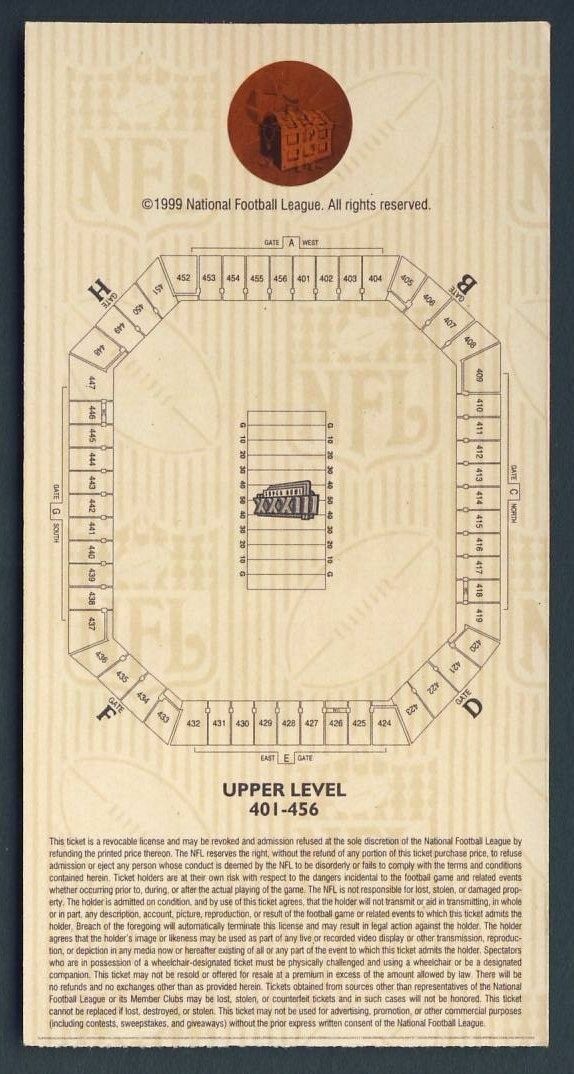 Super Bowl XXXIII Denver Broncos vs. Atlanta Falcons Ticket Stub 127755