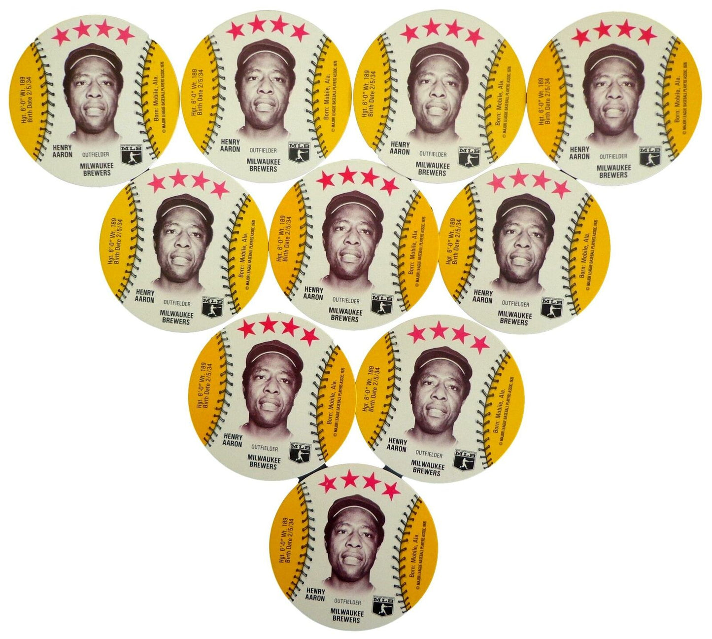 Lot of 10 - 1976 MSA Isaly's Discs Hank Aaron HOF Atlanta Braves Gem Mint 153883