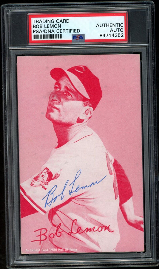 Bob Lemon HOF Autographed 1947-66 Exhibit Postcard Cleveland Indians PSA/DNA