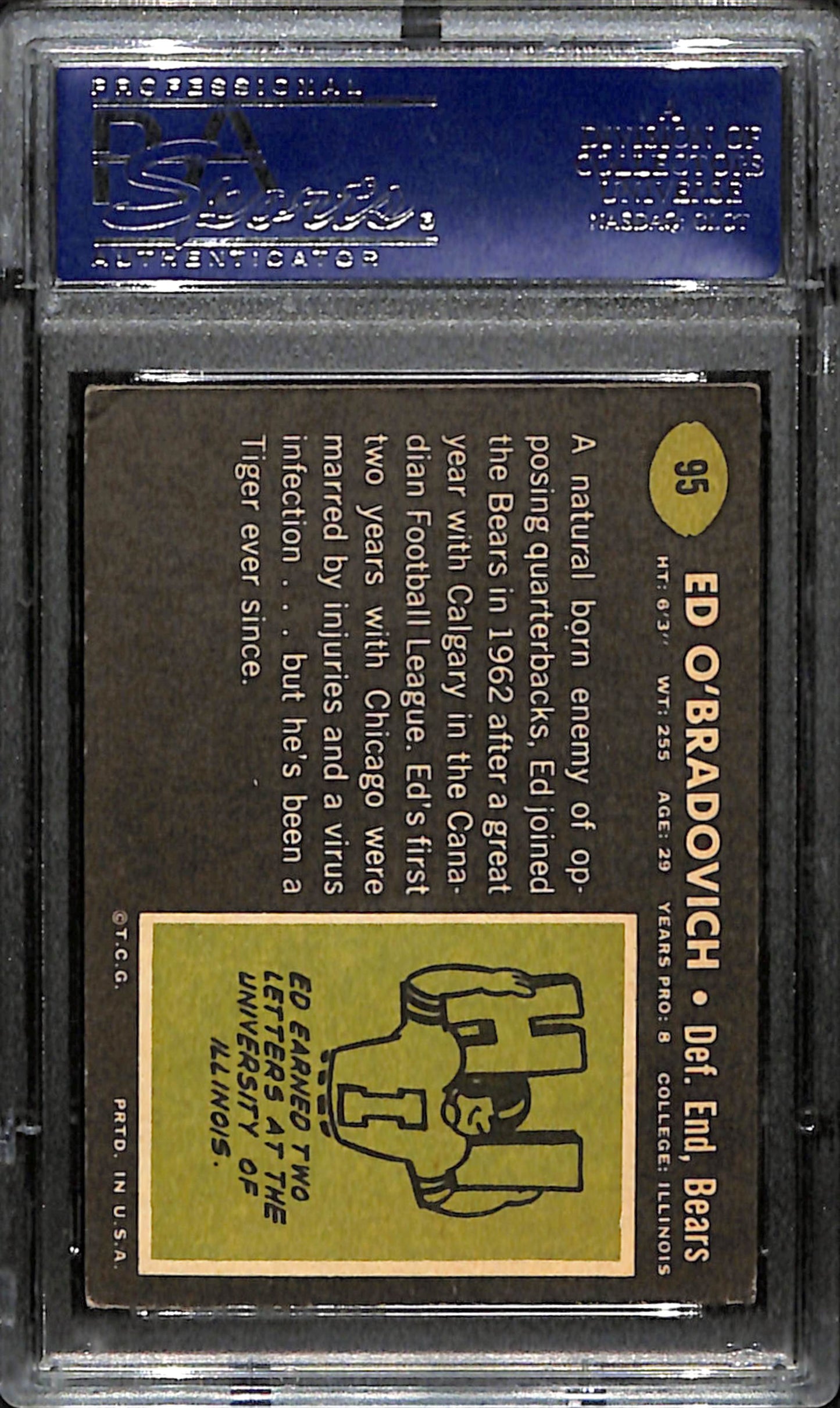 Ed O'Bradovich Signed 1969 Topps Card #95 Chicago Bears PSA/DNA 185966
