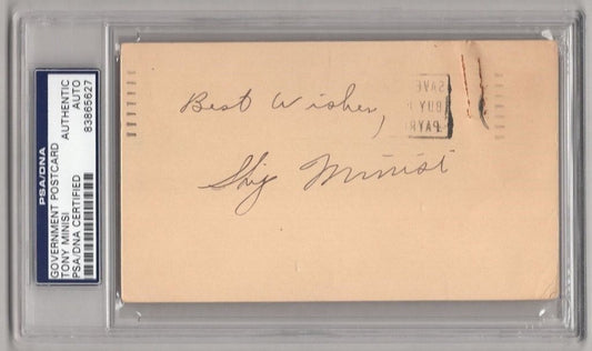 Tony "Skip" Minisi Autographed 1948 Govt. PC Slabbed PSA/DNA CFBHOF Offic 130101