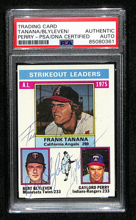 Tanana/Blyleven/Perry Multi-Signed 1976 Topps Card #204 PSA/DNA 184395