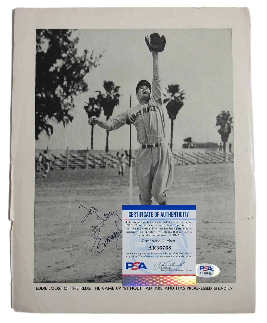 Eddie Joost Autographed 9x11 Baseball Magazine Insert Photo Reds PSA/DNA