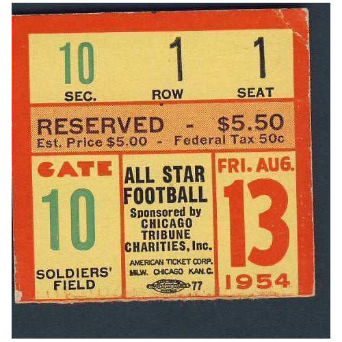 1954 College All-Stars Vs. Detroit Lions Ticket Stub Soldier Field 8-13-54