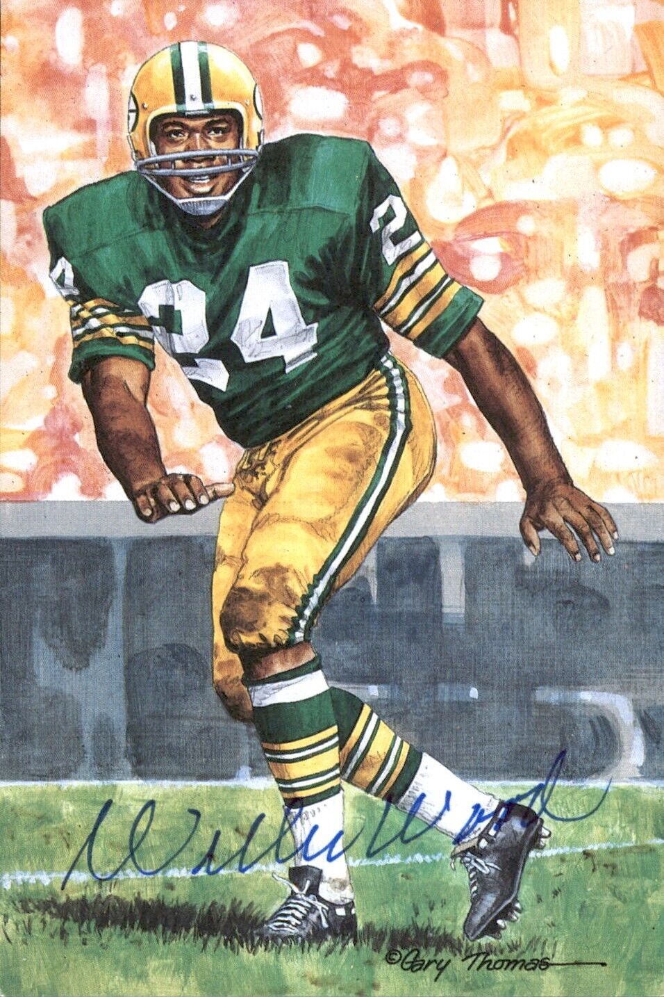 Willie Wood HOF Autographed Goal Line Art GLAC Postcard Packers JSA