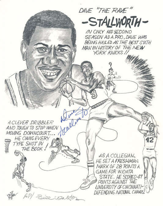 Dave "The Rave" Stallworth Autographed Sketch Drawing New York Knicks