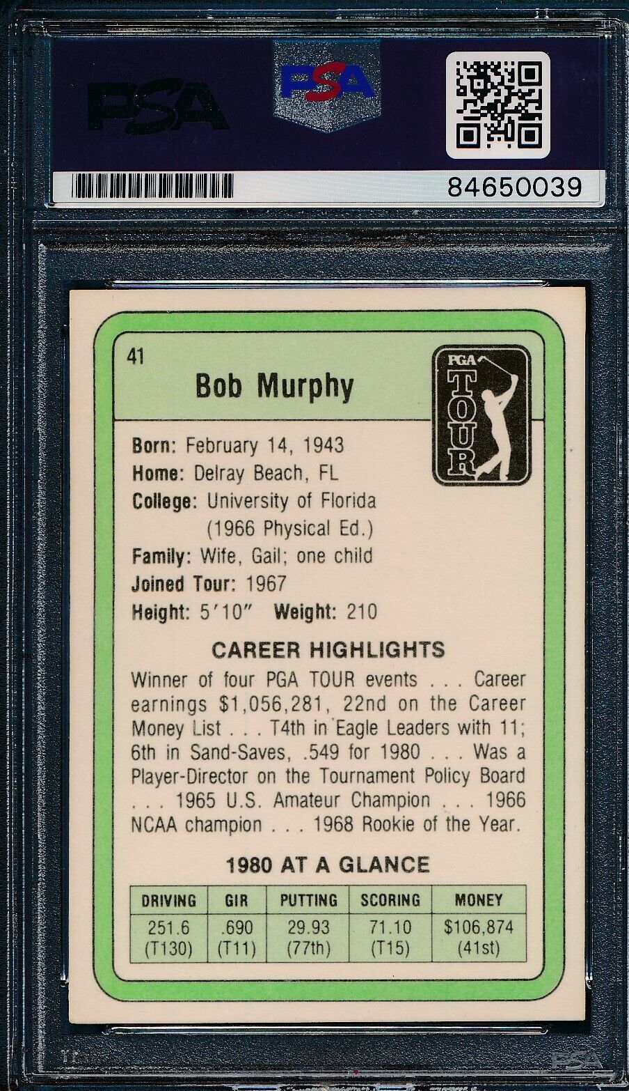 1981 DONRUSS PGA Bob Murphy #41 Authentic Card Signed PSA/DNA 176054