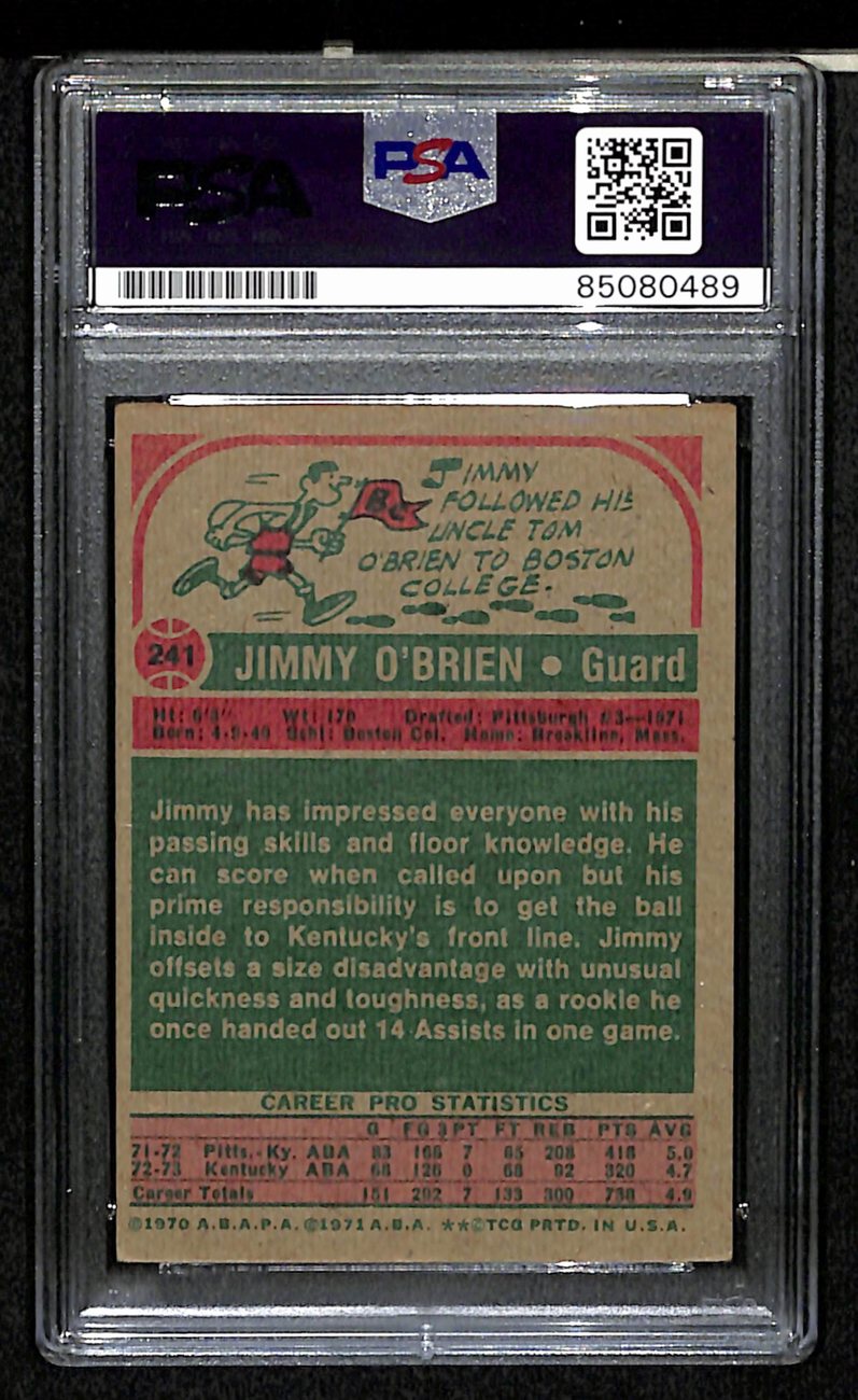 1973/74 TOPPS #241Jimmy O' Brien Auto/Signed Card PSA/DNA 185454