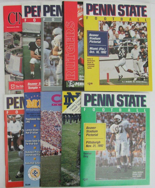 Lot of 10 1992 Penn State Nittany Lions Football Program 138906