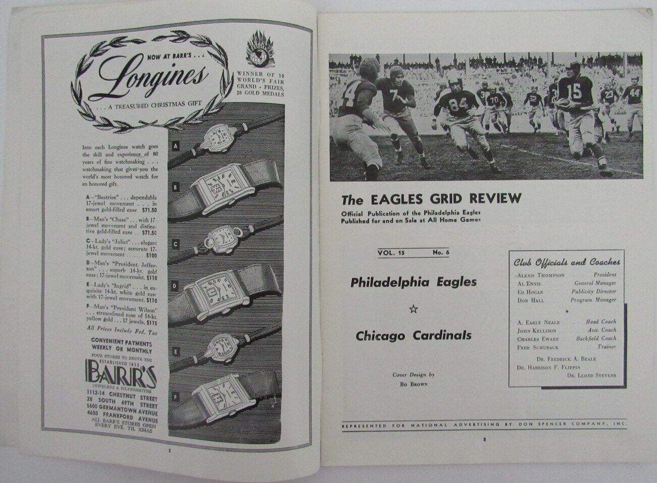 Vintage 1947 Philadelphia Eagles vs. Chicago Cardinals NFL Game Program