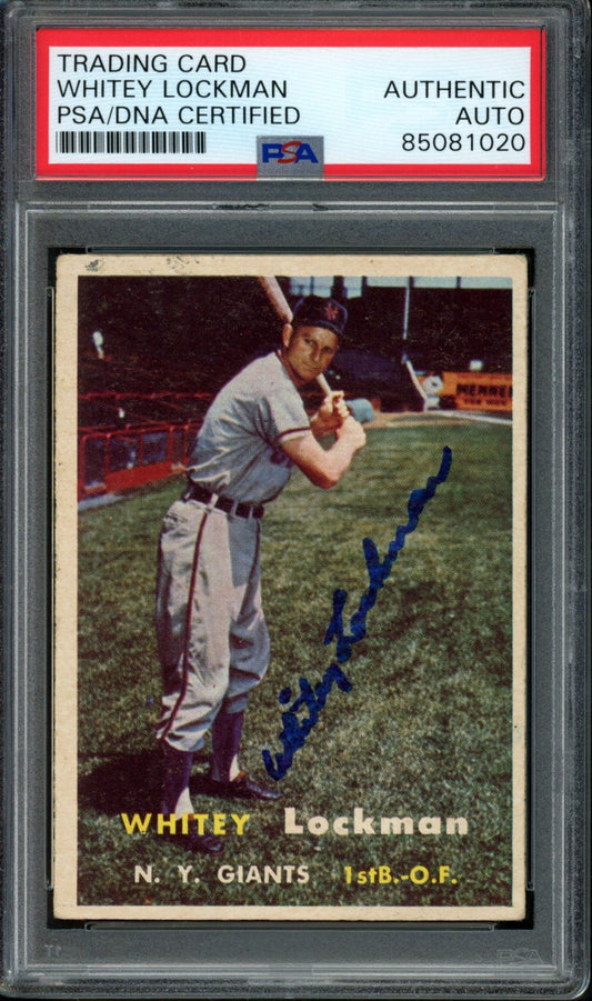 Whitey Lockman Signed 1957 Topps Card #232 New York Giants PSA/DNA 184194
