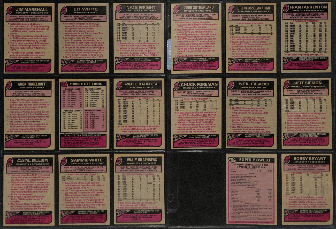 1977 TOPPS Football Minnesota Vikings Starter Team Set (14/28) Cards 189267