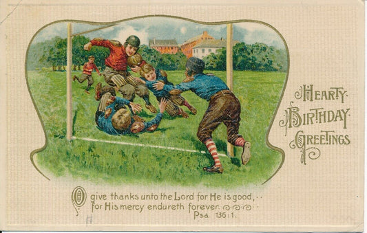 Vintage 1917 Football Themed Post Card with "Hearty Birthday Greetings" 148971