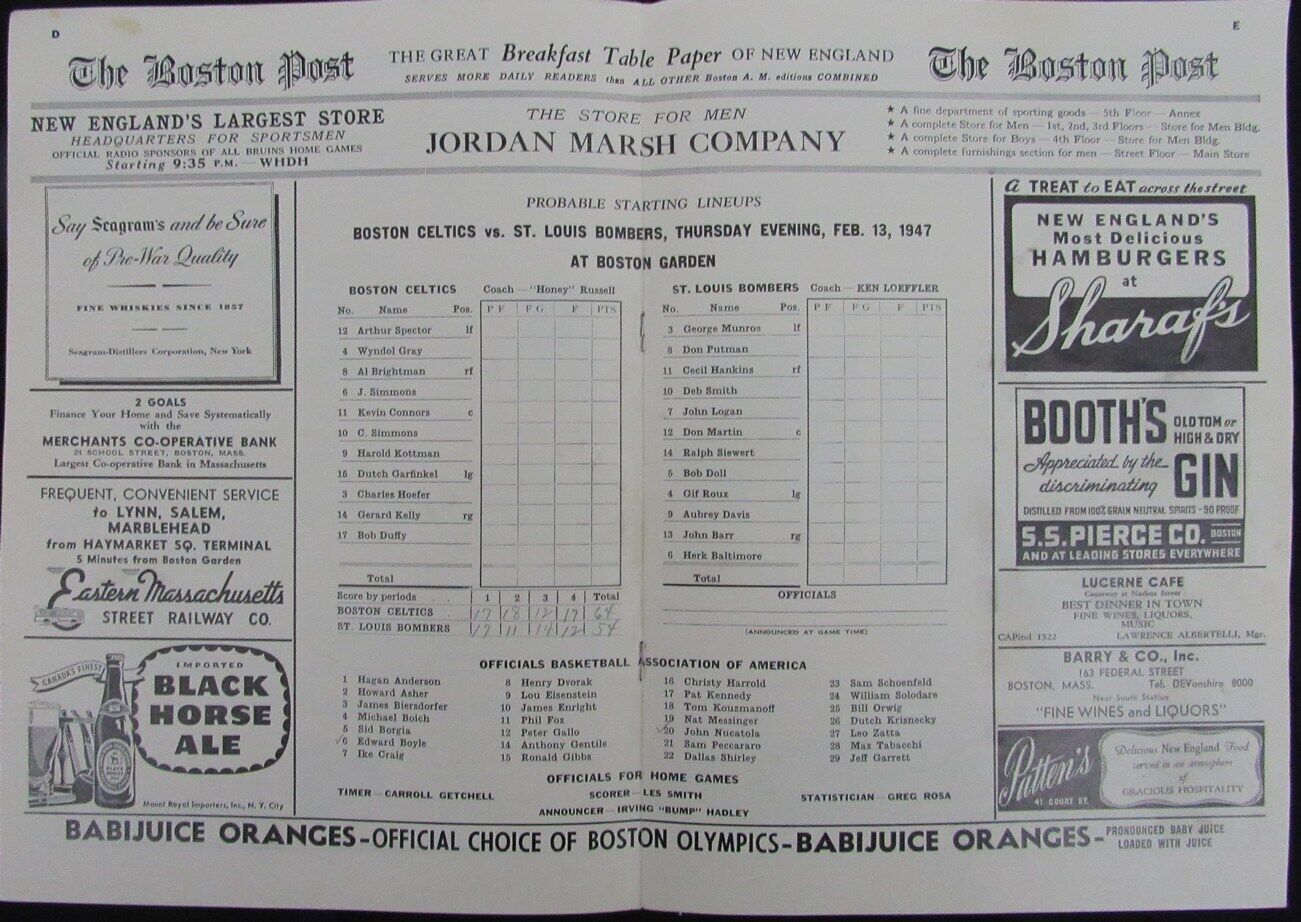 Vintage 1947 Boston Celtics vs. St. Louis Bombers Game Program 176888