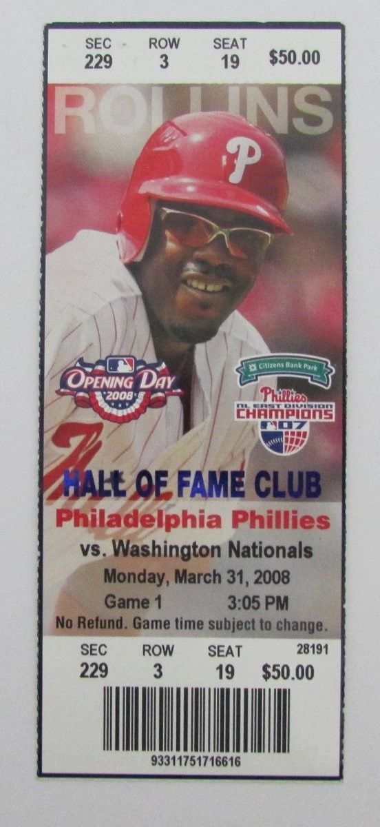 2008 Philadelphia Phillies Opening Day Unused Ticket 3-31 128028