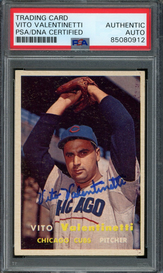 Vito Valentinetti Signed 1957 Topps Trading Card #74 Chicago Cubs PSA/DNA 184007