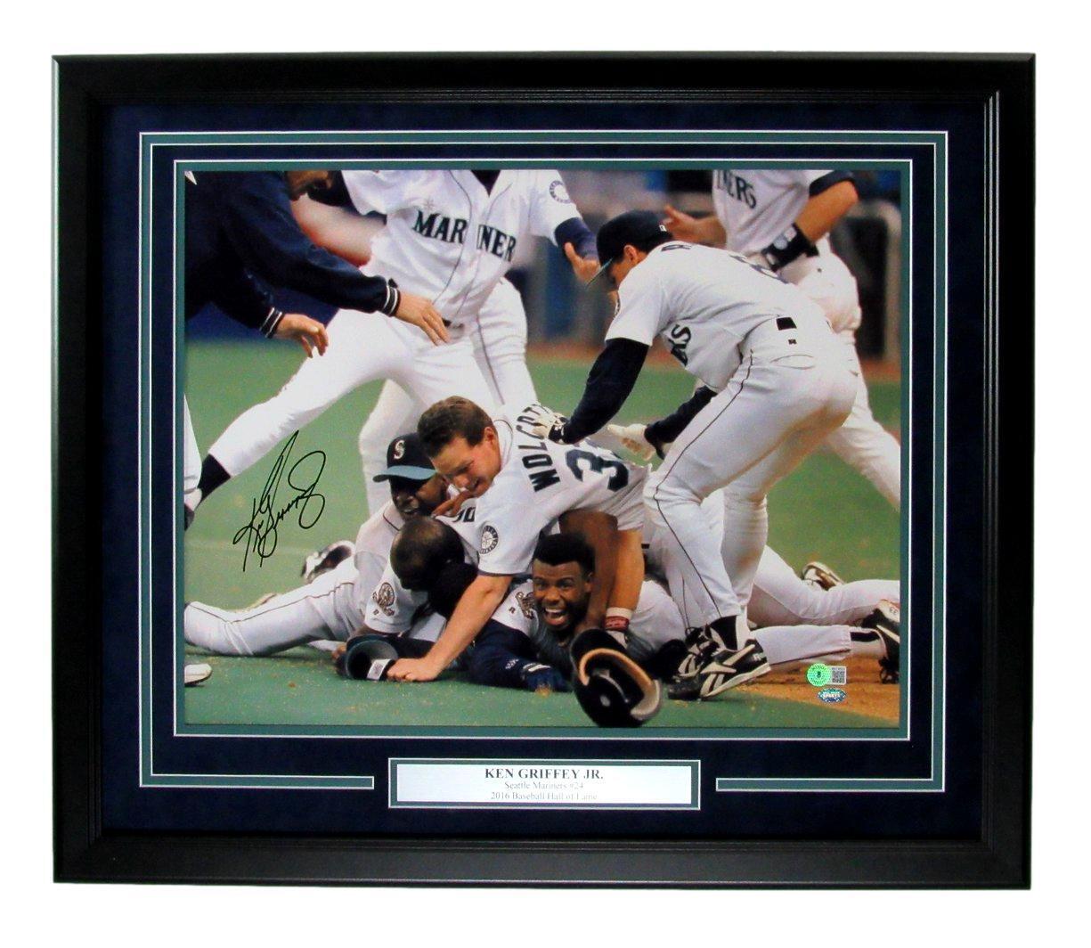 Ken Griffey Jr. HOF Autographed 16x20 Photo Seattle Mariners Framed Beckett
