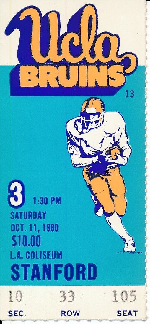 1980 UCLA Bruins vs. University of Stanford Football JOHN ELWAY Ticket   148652