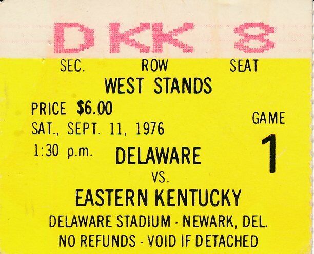 1976 Univ of Delaware vs. E. Kentucky College Football Game Ticket Stub 1440579