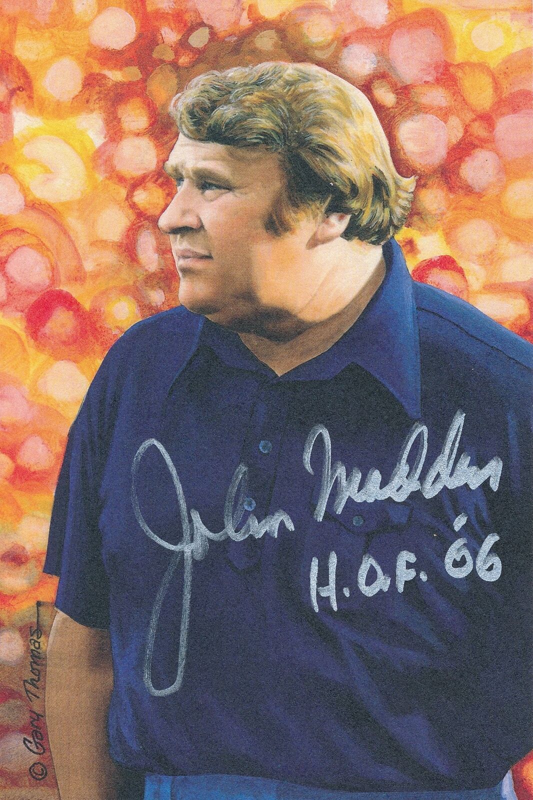 John Madden HOF Raiders Signed/Inscribed Goal Line Art GLAC Postcard JSA 165641