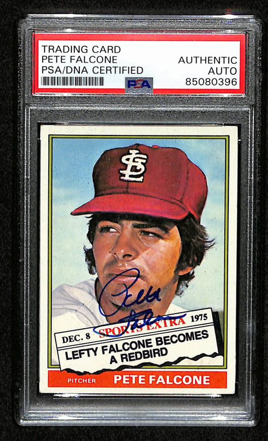 Pete Falcone Signed 1976 Topps Card #524T St. Louis Cardinals PSA/DNA 184410