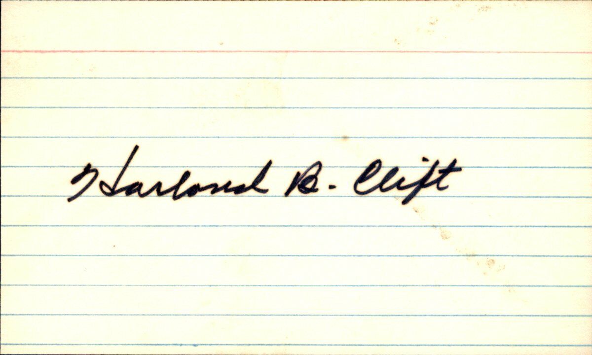 Harlond Clift Browns/Senators d.1992 Signed/Autographed 3x5 Index Card 162526