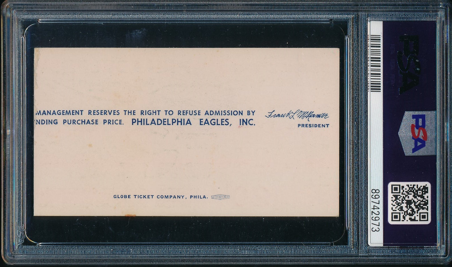 1960 NFL Championship Game Ticket Stub Eagles vs. Packers PSA/DNA 192420