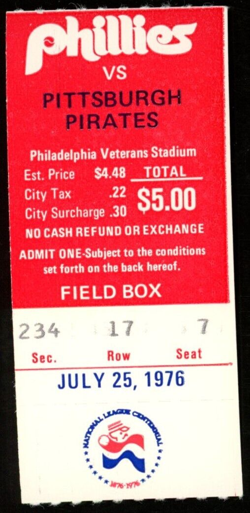 July 25, 1976 Phillies vs. Pirates Ticket Stub Schmidt hits HR #119 176817
