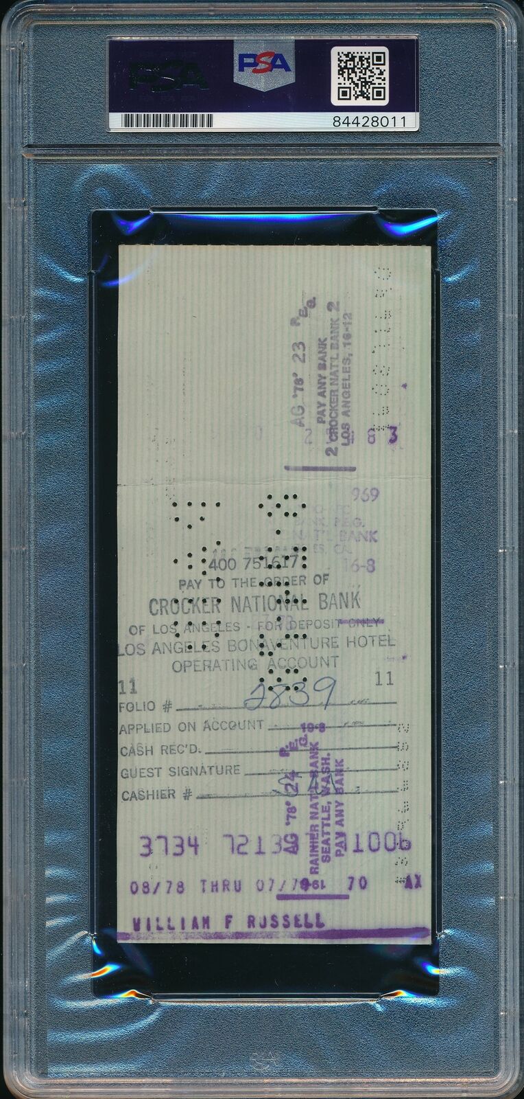 Bill Russell HOF Autographed/Signed 1978 Bank Check Boston Celtics PSA/DNA