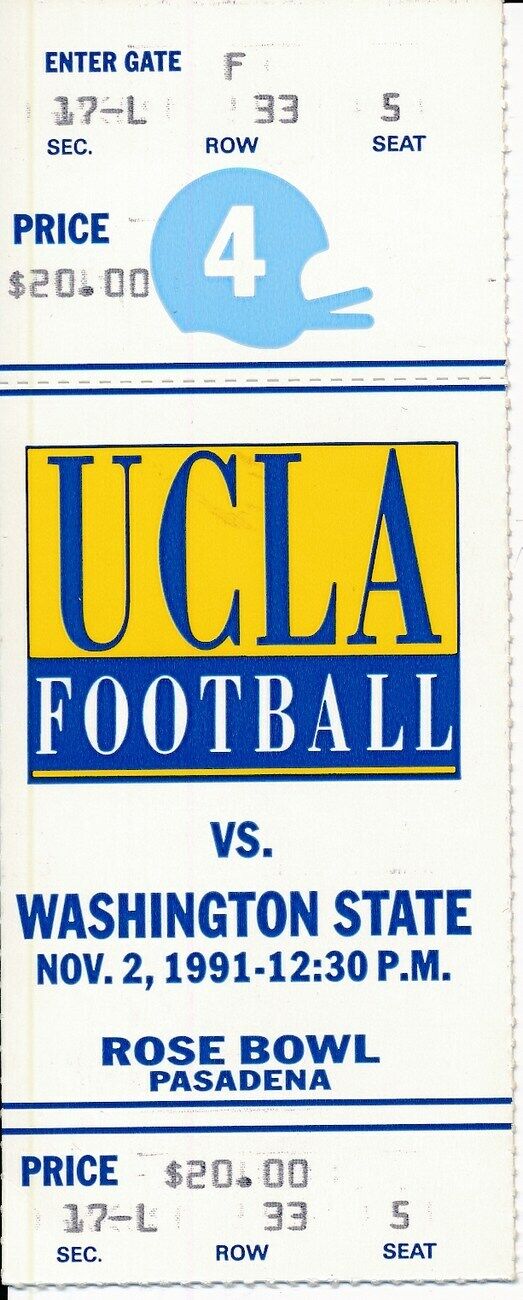 1991 UCLA Bruins vs. Washington State Football Game Full Ticket 148680