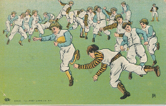 Vintage 1910 Football Themed Post Card with figures playing football game 149154