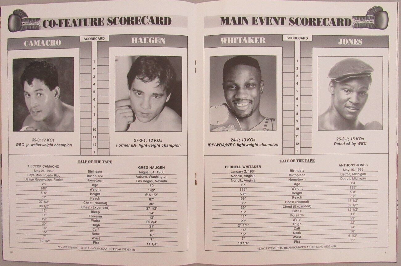 Whitaker vs. Jones / Camacho vs. Haugen Feb. 23, 1991 Official Program 162735