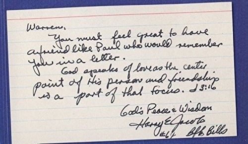 Harry Jacobs Bills Signed/Autographed 3x5 Index Card