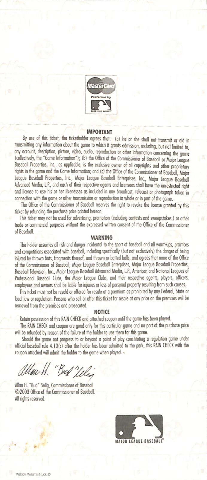 2003 MLB All-Star Game Full Ticket U.S. Cellular Field, Chicago, IL 181216