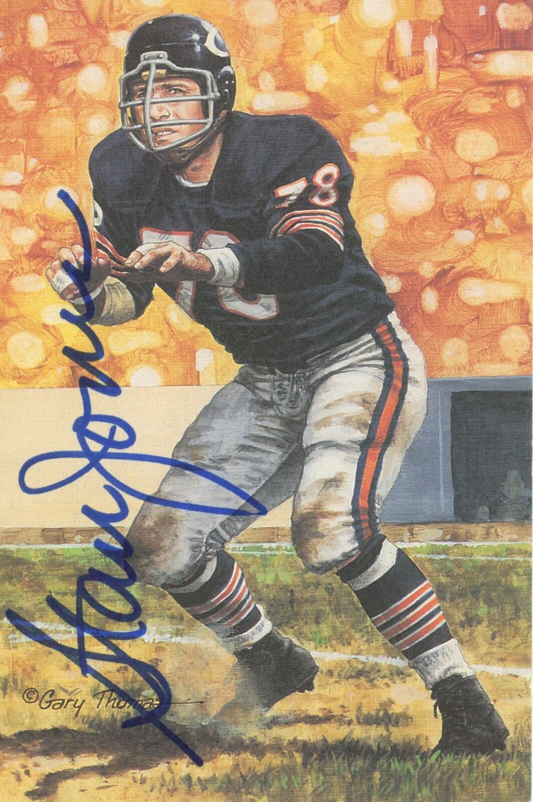 Stan Jones HOF Autographed Goal Line Art GLAC Postcard Bears JSA 180898