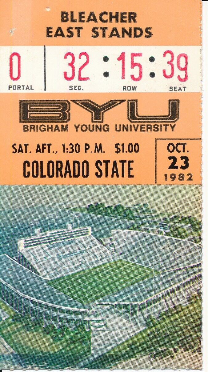 1982 BYU vs. Colorado State Football Game at BYU Steve Young Ticket Stub 148462