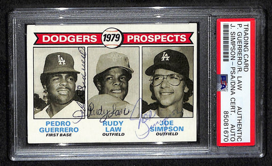 Guerrero/Law/Simpson Signed 1979 Topps Card #719 Dodgers PSA/DNA 184543