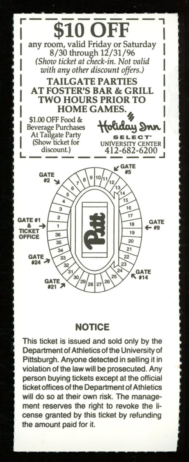 November 30, 1996 Pitt vs. Rutgers College Football Game Full Ticket