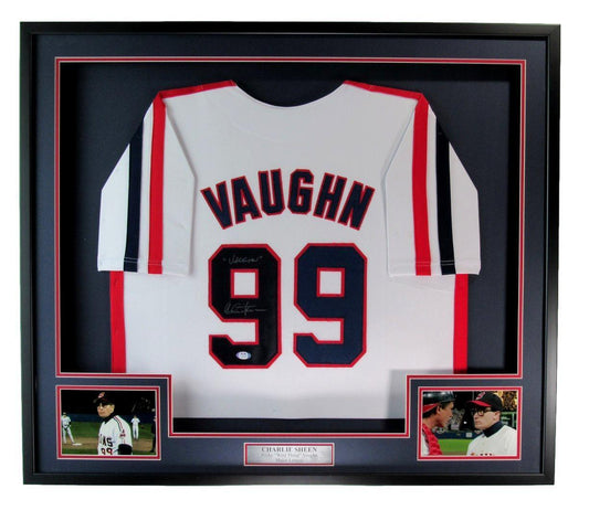 Charlie Sheen Autographed/Inscr Baseball Jersey "Major League" Framed PSA/DNA